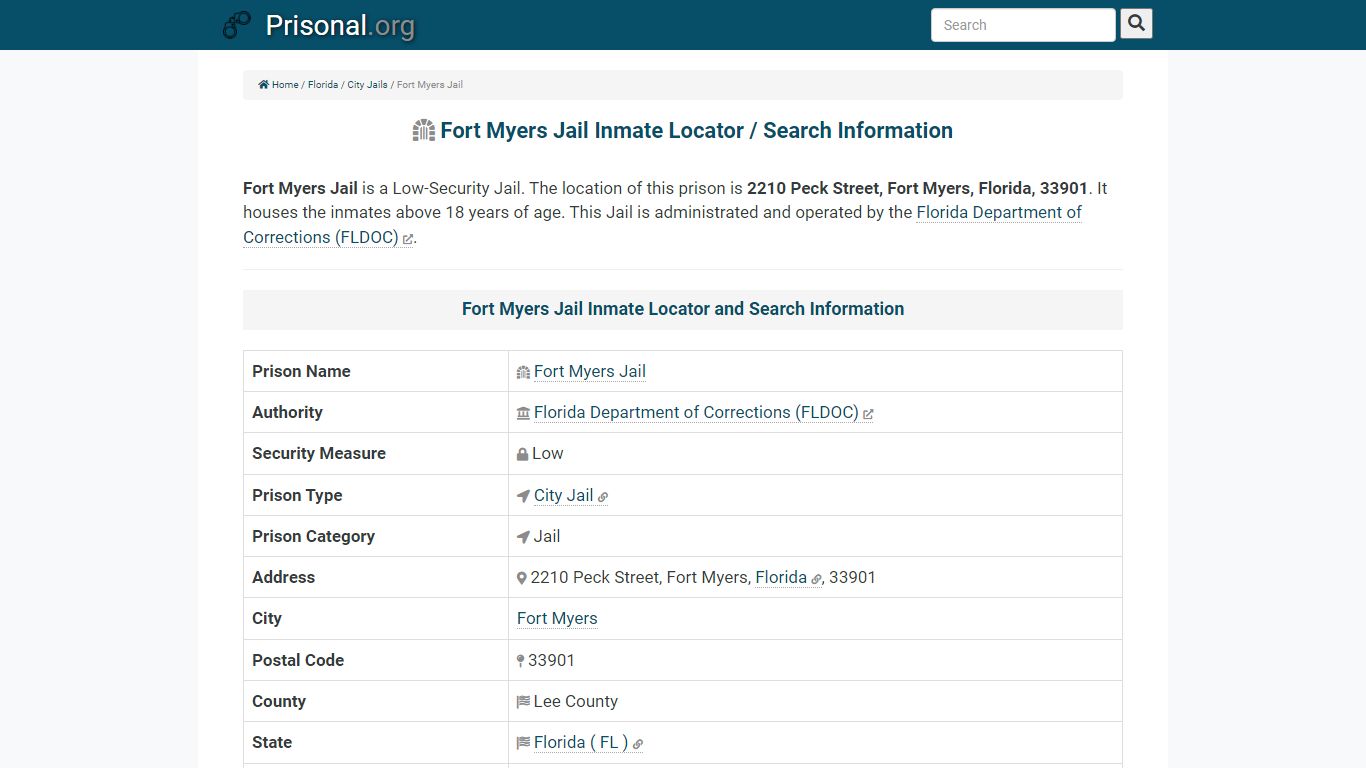 Fort Myers Jail-Inmate Locator/Search Info, Phone, Fax ...